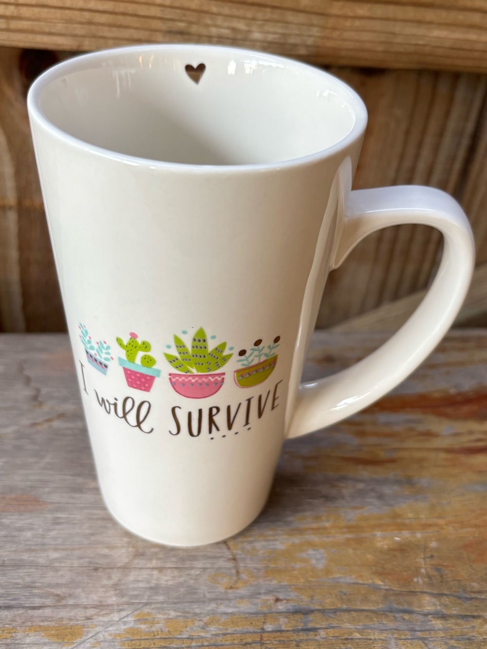 Natural Life I Will Survive Tall Botanical Stoneware Coffee Mug Size 16oz